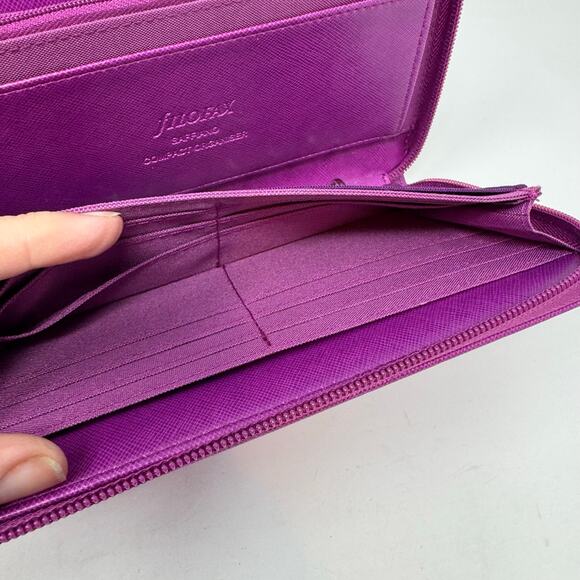 FiloFax Personal Compact Organizer Purple Saffiano Leather Planner Ring Zip - Picture 7 of 9
